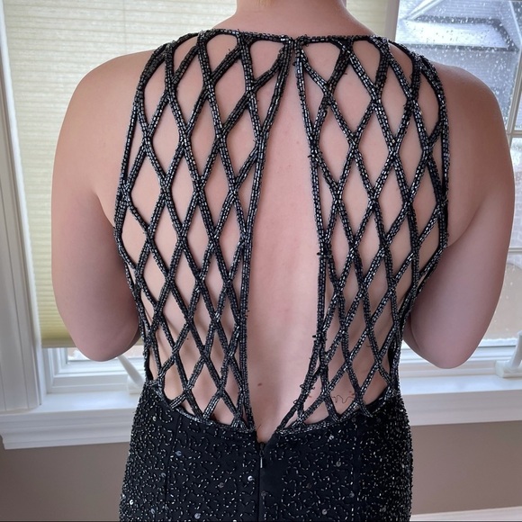 Beaded Sequined Formal Dress 100% Silk Black Floor Length Homecoming Gown 6 - Picture 13 of 14